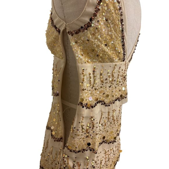 Basix II Gold Sequin Beaded Sleeveless Cocktail Dress Burlesque Style 4P - Picture 10 of 11